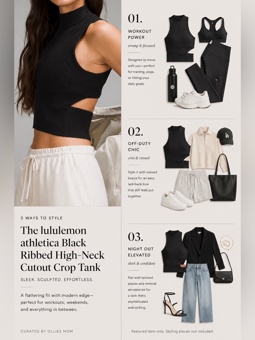 lululemon athletica Black Ribbed High-Neck Cutout Crop Tank
